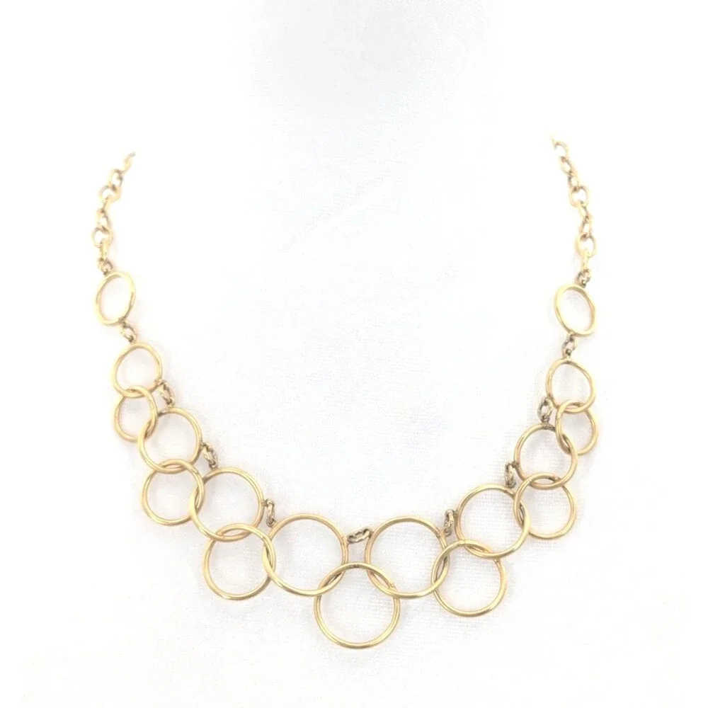 Premier Designs Signed Vintage Brushed Gold Linked Circles Collar Necklace